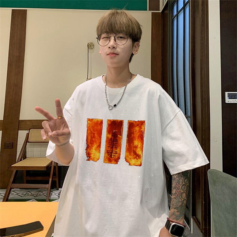 可48小时发货支持抖音得物来样二开美式满天星亮片短袖T恤MTX632，男装T恤，电商A486-1