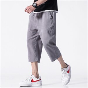 2021夏季新无影墙日系大码男纯色亚麻棉麻七分裤休闲裤K256-P35图片
