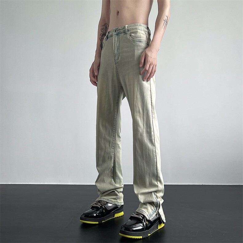 A062美式ins高街小众拉链牛仔裤泥黄色牛仔直筒裤K2317-P55，男装牛仔裤，电商A062