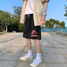 K207P25外景学生青年情侣五分裤宽松潮流百搭港风云朵印花糖果，男装休闲裤，电商A026-1