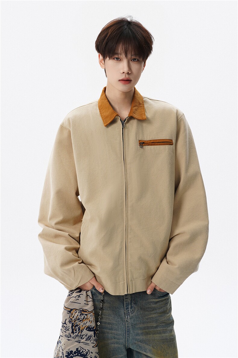 撞色水洗做旧帆布短款夹克男款vintage美式复古工装休闲外套JK003,男装夹克,电商B312