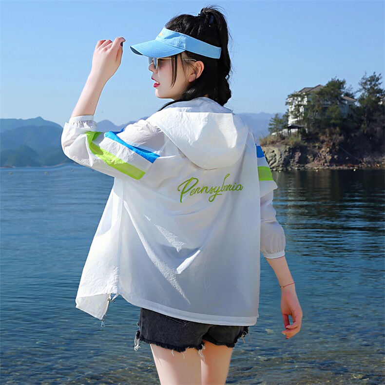 防晒衣女2023夏季新款百搭户外服小个子长袖拼接薄款透气开衫外套,女装防晒衣,浙宝281