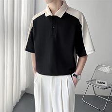 轻熟风拼接撞色设计款宽松翻领Polo衫PL61/P55控88，男装Polo衫，电商A243