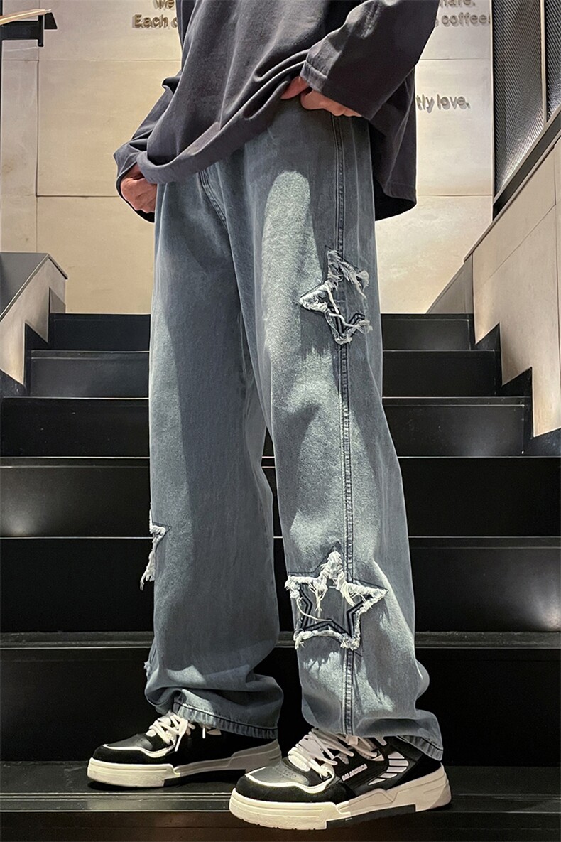 美式高街牛仔裤男女潮牌个性显高ins休闲裤B381-1/759P58,男装牛仔裤,电商B381-1