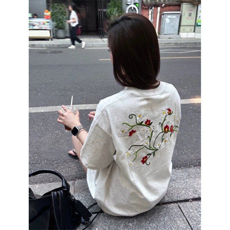 万针全刺绣工艺 高品质260克双纱纯棉美式高街短袖T恤 特P33图片