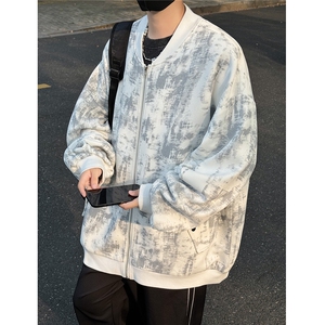 wassup happy美式棒球服外套男春秋季潮流扎染青少年宽松休闲外套图片