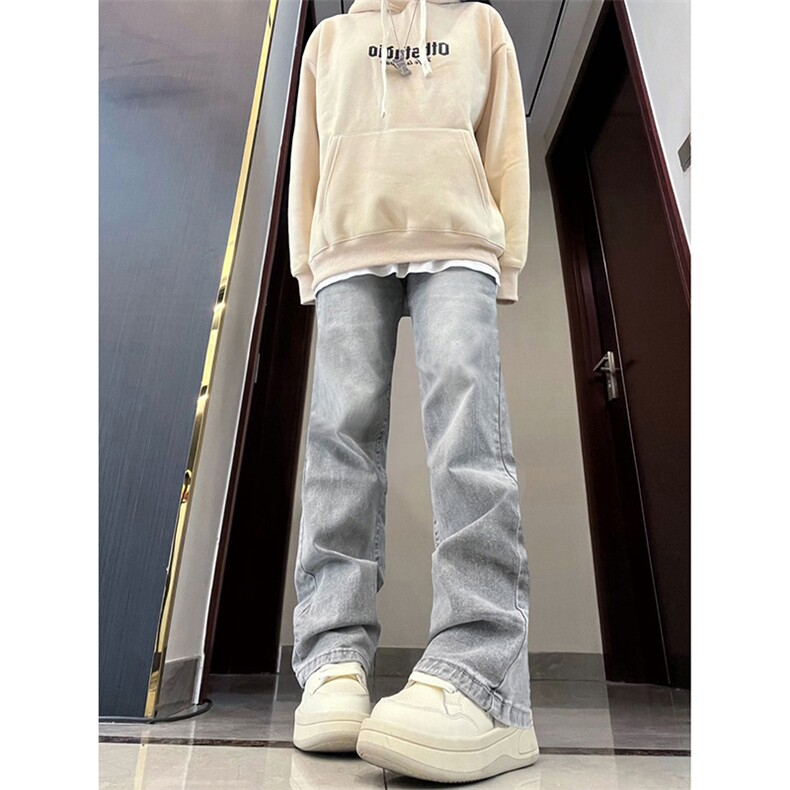 B221美式高街水泥灰弹力直筒牛仔裤LK24146-P60控79 加绒P70控99图片