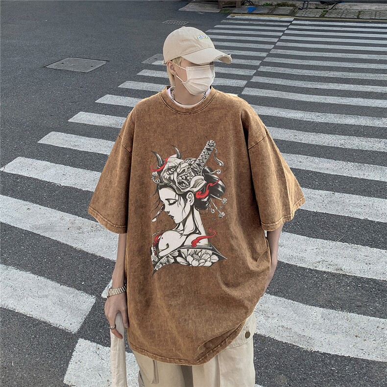 XZ203-SX278-P3824夏季新品水洗做旧圆领短袖T恤.,男装T恤,星座203