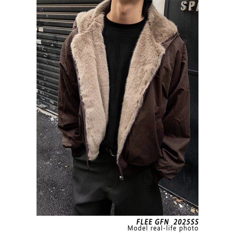 连帽仿貂毛座山雕棉服男女款冬季加绒加厚美式毛领厚外套棉衣，男装棉衣，四季星座505