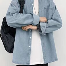 牛仔衬衫男款高级感痞帅潮牌宽松休闲工装牛仔夹克衬衣外套CY006，男装夹克，星座516A