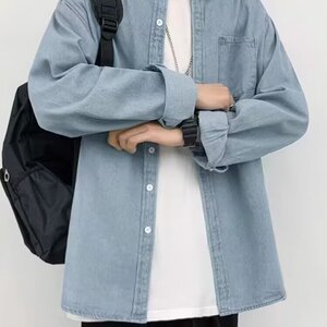 牛仔衬衫男款高级感痞帅潮牌宽松休闲工装牛仔夹克衬衣外套CY006图片