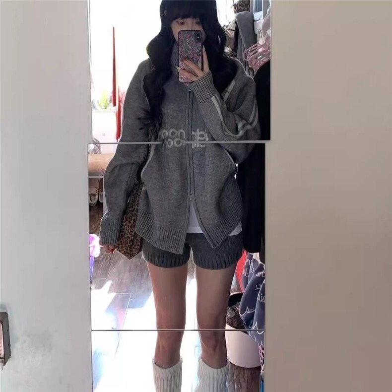美式潮牌学院风徽章拼接开衫毛衣秋冬男女条纹立领针织棒球服外套,男装针织衫/毛衣,四季星座505