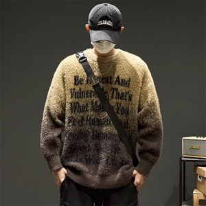 水貂毛设计感渐变针织衫男秋宽松软糯毛衣上衣条纹撞色MY228 P56图片