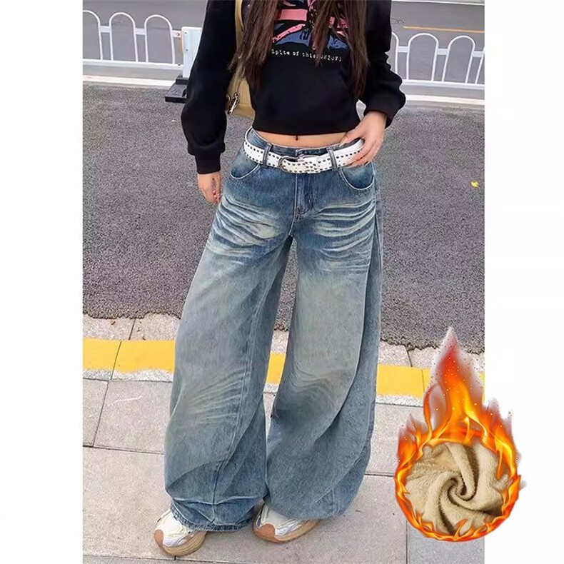 通勤街头休闲阔腿牛仔裤女加绒加厚水洗垂感显瘦个性牛仔牛仔裤潮,男装牛仔裤,星座506A
