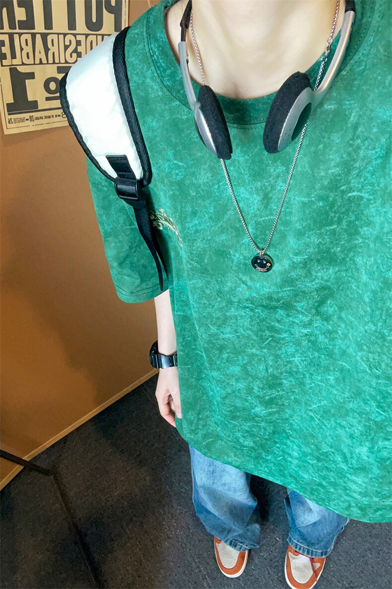 美式重磅刺绣短袖t恤夏季圆领宽松半袖情侣上衣T3631-特价P28,男装T恤,电商A007