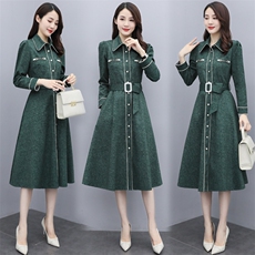 现货2025秋季新款风衣女中长款连衣裙清新韩版潮流时尚百搭长袖，女装连衣裙，兰菲阁