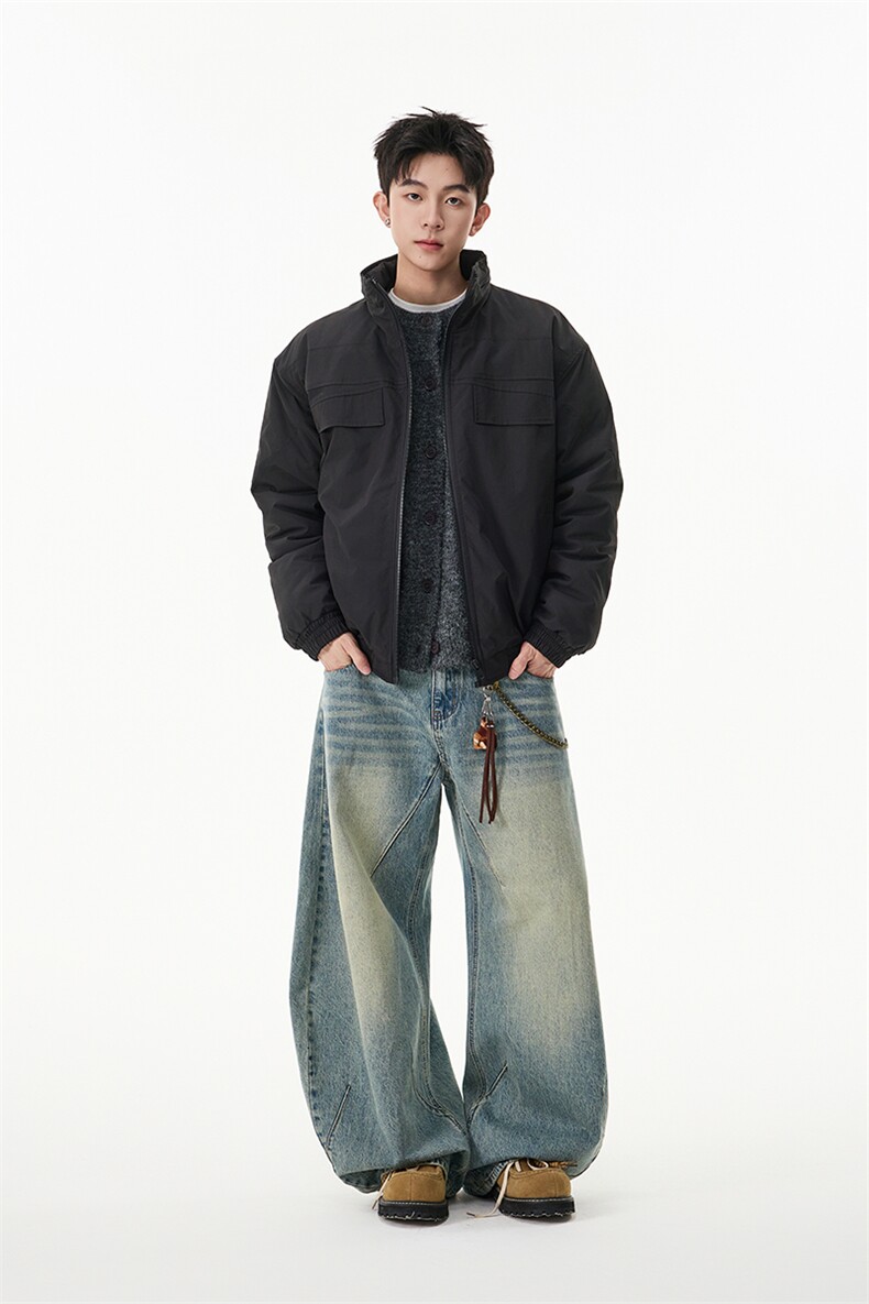 GENIOLAMODE高街解构立领男士棉服秋冬季加厚哈灵顿夹克宽松潮牌,男装棉衣,电商A003