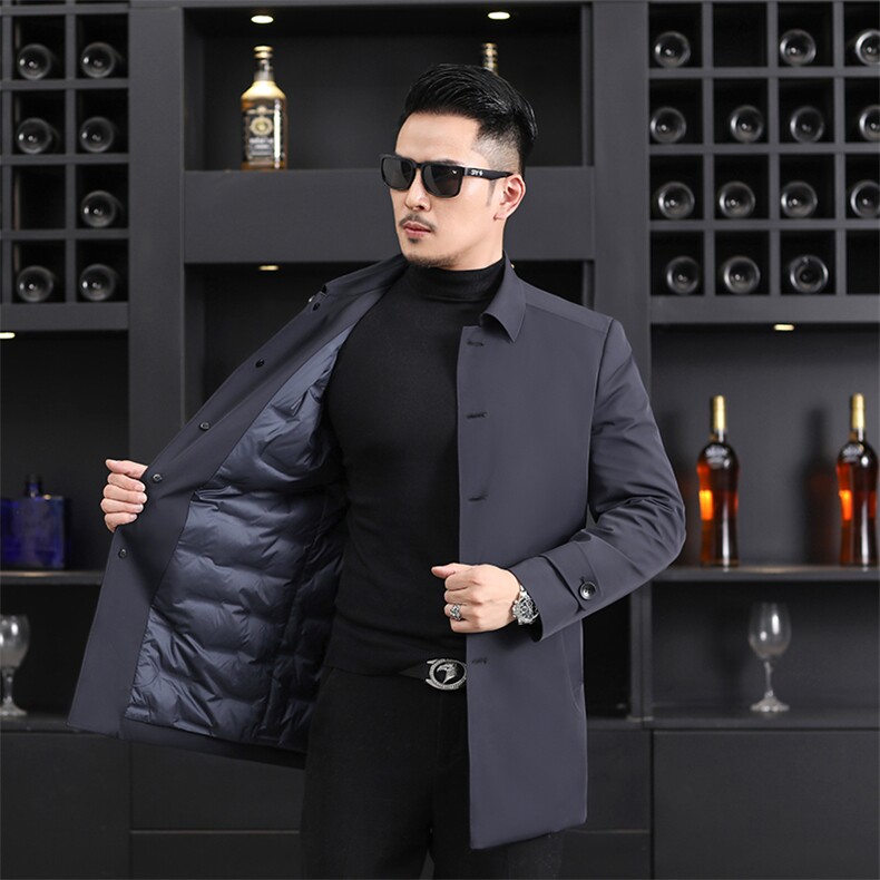 鹅绒内胆羽绒服风衣男士2023年新款冬季男装加厚保暖防寒外套,男装羽绒服,电商B212（原钱塘6029）