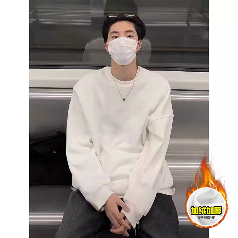 480G重磅加绒加厚硬挺boxy男女秋冬美式高街短款廓形纯色圆领卫衣，男装卫衣，电商A222（原电商A231）