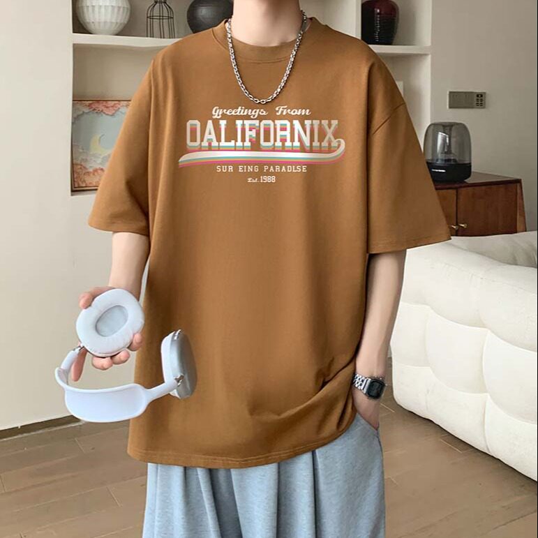 新款夏季男装纯棉短袖T恤落肩款印花时尚休闲宽松上衣,男装T恤,星座1013