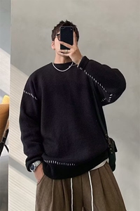 美式毛衣男秋冬季简约休闲百搭保暖时尚潮流韩版针织衫内搭圆领潮图片