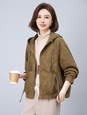 2025秋装新款宽松休闲显瘦简约连帽外套，女装短外套，雪樱依海