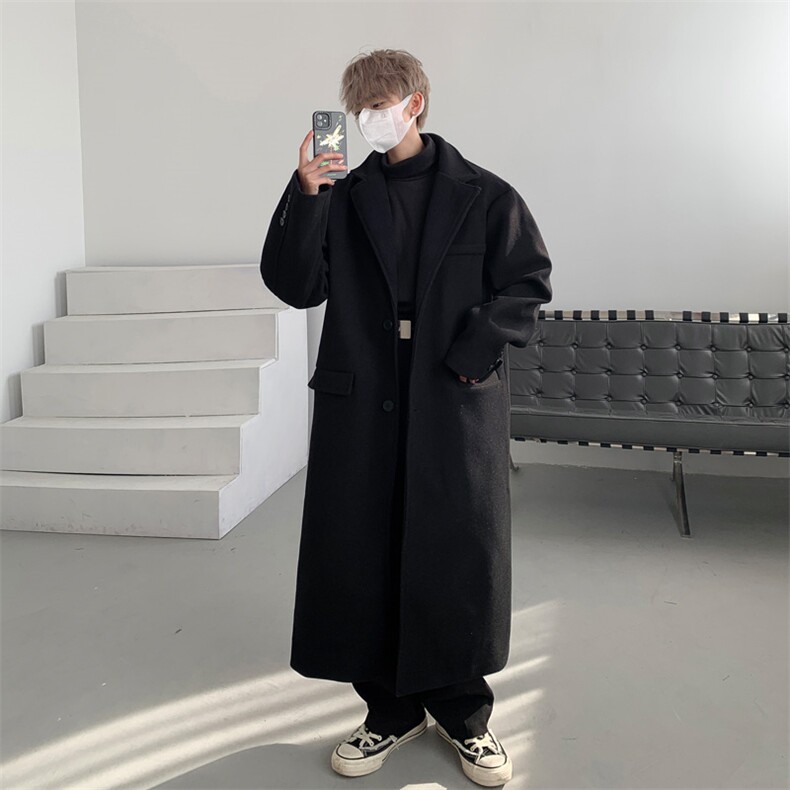 外景毛呢大衣男秋冬宽松英伦风衣中长款外套MN8693/P100加棉P110,男装风衣,电商B316