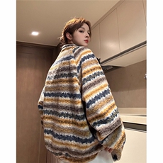 eq349设计感PU皮拼接撞色羊羔毛外套男女情侣装冬季加厚棉衣，男装棉衣，电商C306-1