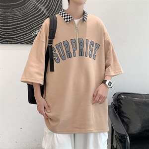新款优品男士短袖发泡半开拉链印花T恤宽松上衣POLO衫ZD3312-P51，男装T恤，星座717