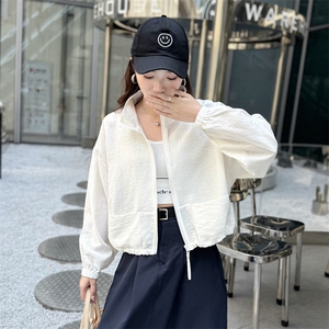 立领宽松防晒衣女夏季短款黄色休闲薄显瘦黄色设计感防晒服蝙蝠袖图片
