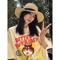 T0714-P25大码女装卡通纯棉印花短袖夏季新款减龄学院风穿搭，女装大码女装，星座617A-2