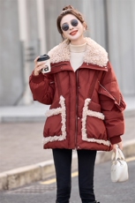 2025冬季新款休闲拼接羊羔毛白鸭绒羽绒服外套，女装羽绒服，橙子家