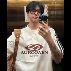 夏季美式高街重磅纯棉三条杠织带撞色男女短袖T恤STG205特P25，男装T恤，电商A486