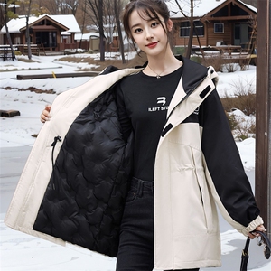 现货！女冬季新款韩版休闲宽松白鸭绒冲锋衣派克服羽绒服图片