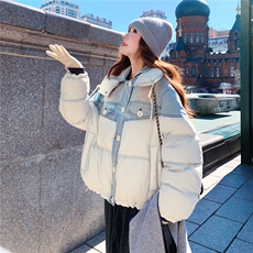 时尚撞色牛仔拼接羽绒服女冬季新款小个子设计感保暖外套面包服，女装羽绒服，2C325