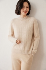 时尚百搭半高领水波纹羊绒衫简约优雅显瘦毛衣，女装羊绒衫，米琪莲羊绒
