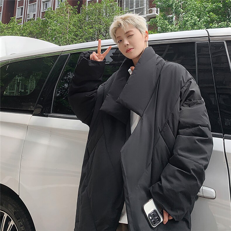 港风行走的大棉被设计棉衣男过膝中长款棉衣男ZC77110P135控198，男装棉衣，星座227-7