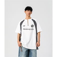 领口拉链拼接设计大码M-5XL印花短袖T恤男：棉DX78024P50控78，男装T恤，星座226-1
