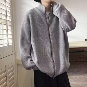 M014-P42 美式双拉链开衫毛衣男春高街立领针织衫外套图片