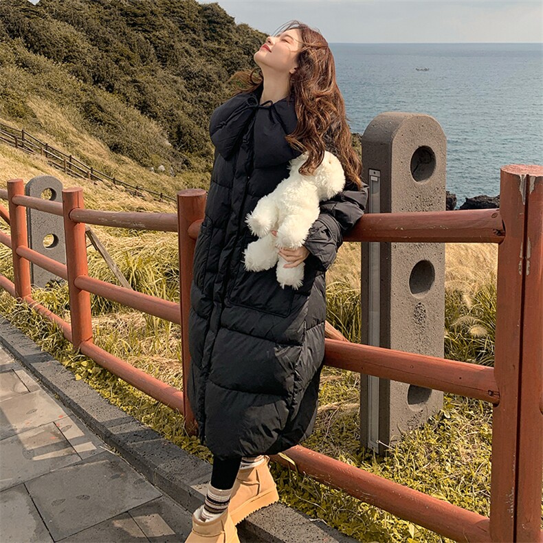 韩版减龄加厚娃娃领中长款羽绒服女2025年冬季新款显瘦白鸭绒外套,女装羽绒服,魅家