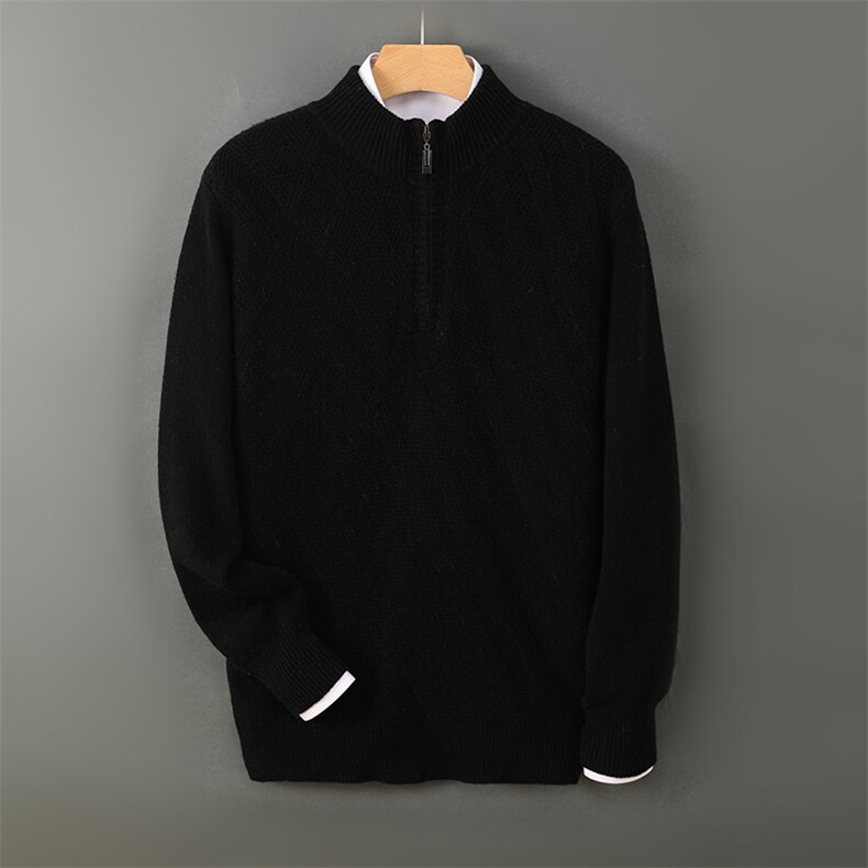 品质男士秋冬羊毛半拉链毛衣经典针织衫保暖舒适时尚百搭男装，男装羊毛衫，德晨羊绒