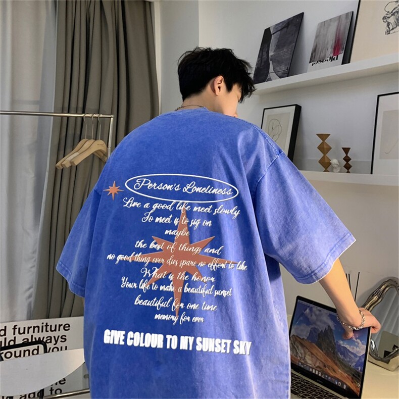 DSA028-SXFPV599P32重磅蜡染克美式复古水洗潮牌发泡印花短袖男,男装T恤,电商A028