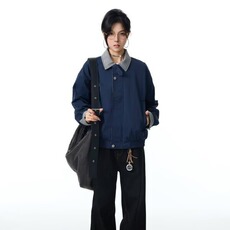 日系复古初春外套女春秋款韩版短款夹克开春休闲穿搭立领撞色上衣，男装夹克，星座1210-1