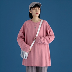 21早春新款情侣纯色长袖T恤男女士打底衫纯棉A158-T88889-P21，男装T恤，电商A158-1