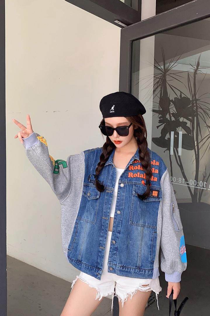 现货休闲拼接卫衣外套，女装卫衣/绒衫，金地雪