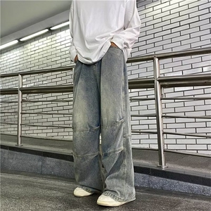 牛仔裤男秋款美式复古阔腿拖地长裤潮宽松直筒休闲裤子RK1197-P45图片