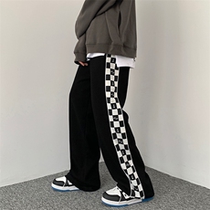 美式hiphop裤子高街ins潮牌侧边棋盘格裤子男A28P32，男装休闲裤，星座1116-2