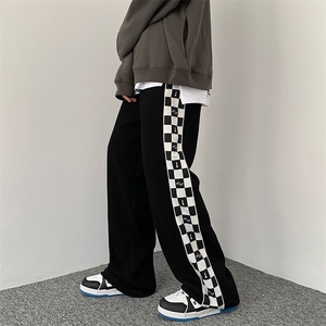 美式hiphop裤子高街ins潮牌侧边棋盘格裤子男A28P32图片