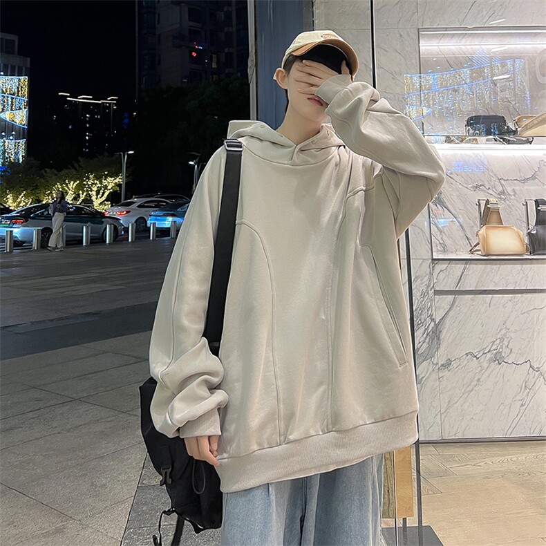 WY09-P60小众纽扣拼接纯棉连帽卫衣,男装卫衣,星座1501-1