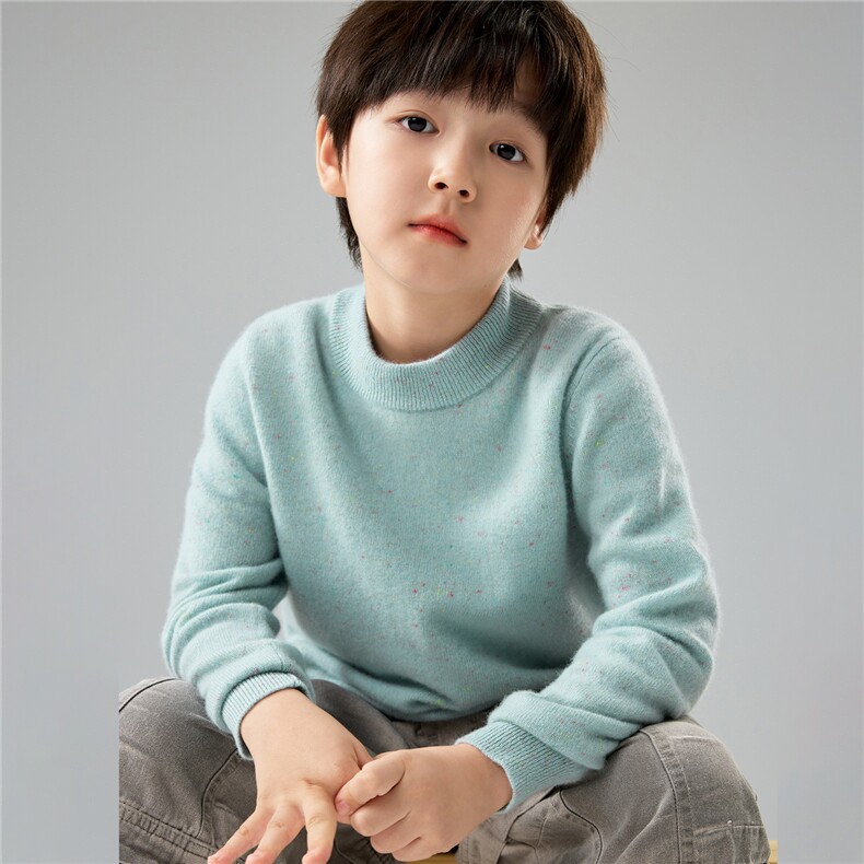 秋冬新款彩点纱儿童羊毛衫男童套头打底上衣女童圆领羊绒针织毛衣,童装毛衣,初丹羊绒童装